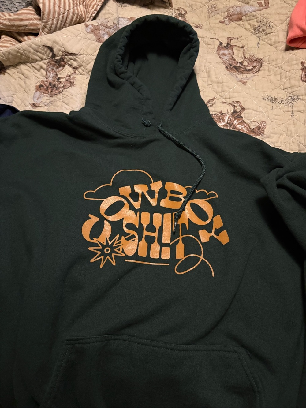 Green Hoodie with Orange Graphic